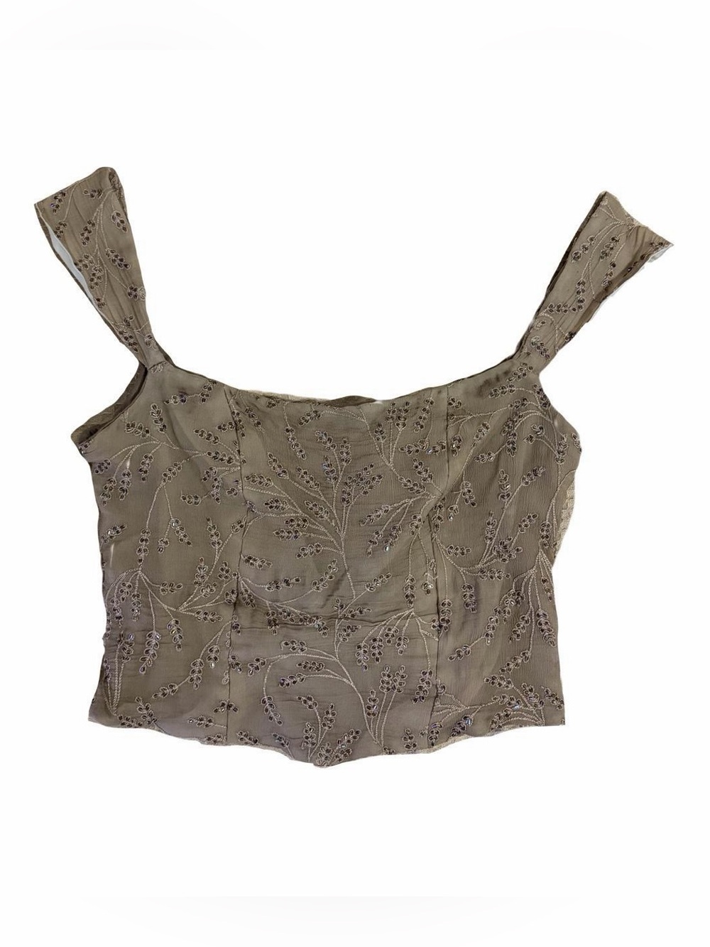 Olive Embroidered Square-Neck Crop Top